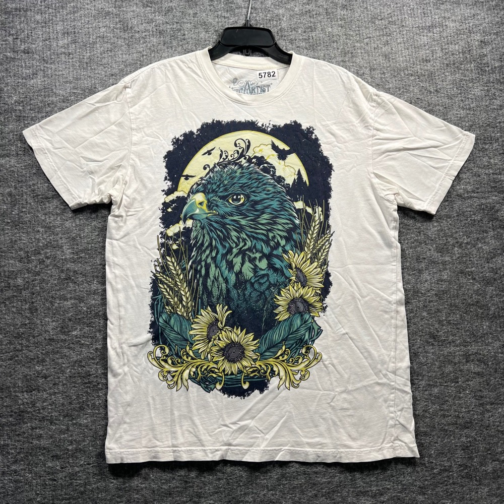 Secret Artist Collective Firman Hatibu Eagle Sunflower T-Shirt Mens 2X White